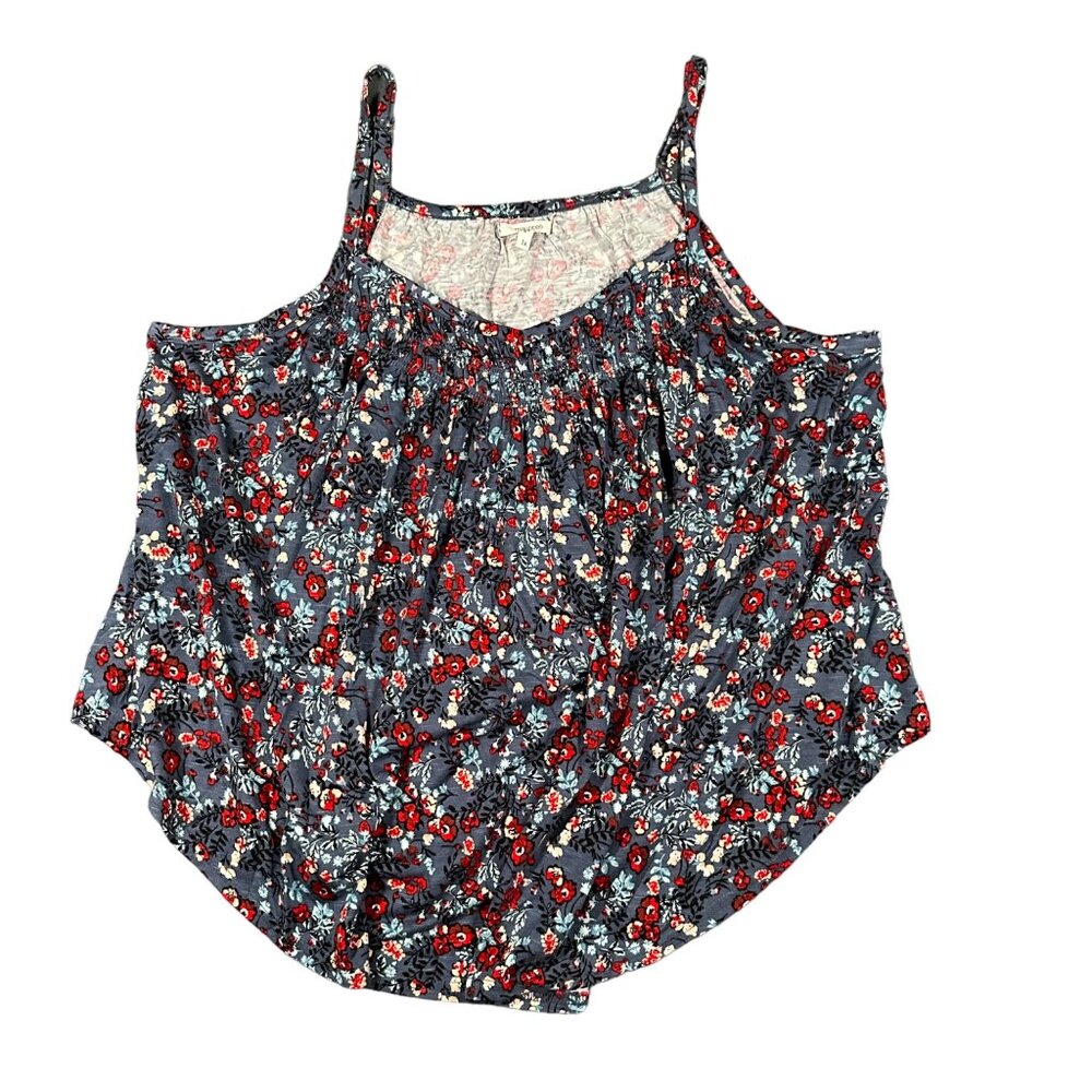 Maurices Womens 1X Blue Floral‎ Asymmetrical Hem Spaghetti Strap Tank Top NWOT